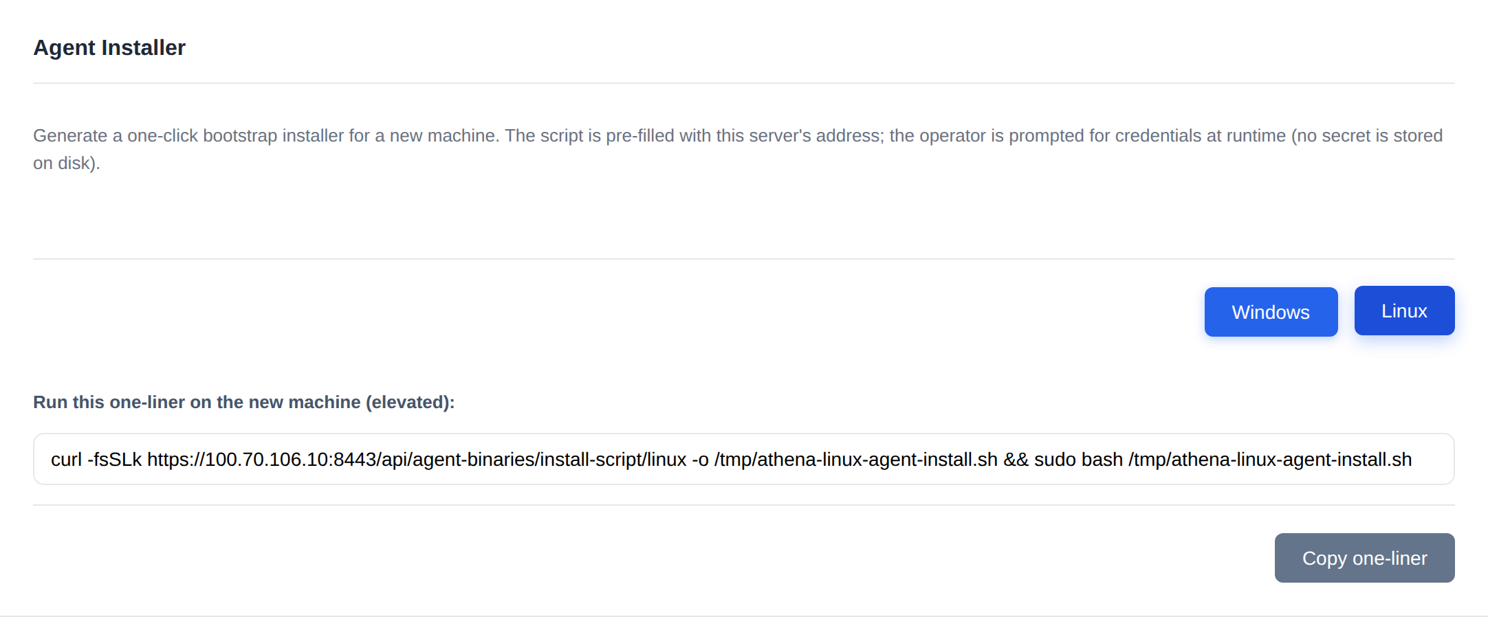 Generating the Linux agent installer one-liner in Athena
