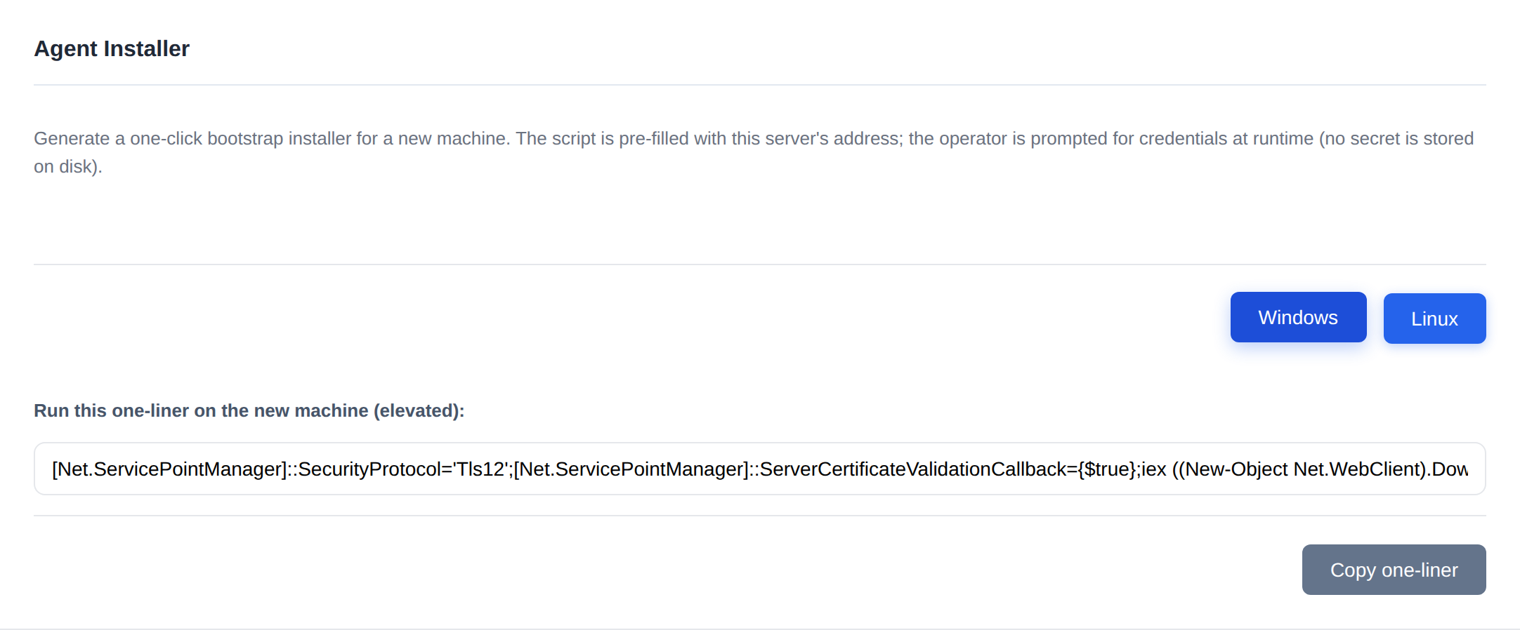 Generating the Windows agent installer one-liner in Athena